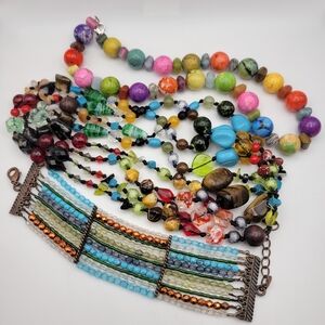 Beautiful & Colorful Beaded Necklace and Bracelet Set Middle is Cookie Lee